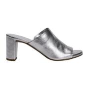 Metallic Zilveren Leren Peep-Toe Muiltjes DEL Carlo , Gray , Dames