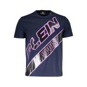 Blauw Katoenen T-Shirt, Korte Mouw, Ronde Hals, Print, Logo Plein Spor...