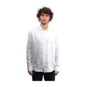 Wit linnen overhemd met lange mouwen 40Weft , White , Heren