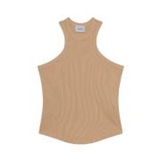 Mouwloze Tanktop in Warm Zand Halfboy , Beige , Dames