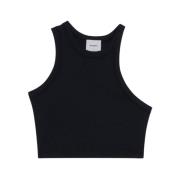 Asymmetrische Tank Top Crop Zwart Halfboy , Black , Dames