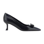 Zwarte Leren Pumps met Strikdetail Salvatore Ferragamo , Black , Dames