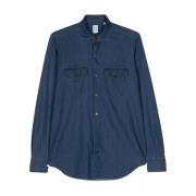 Denim Chambray Overhemd Finamore , Blue , Heren