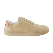 Leren Sneakers met Vintage Check Print Burberry , Beige , Heren