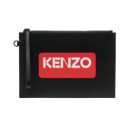 Zwarte Logo Leren Clutch Tas Kenzo , Black , Dames