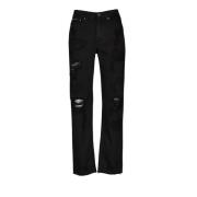 Zwarte Straight Jeans met Ripped Effect Dolce & Gabbana , Black , Dame...