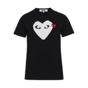Zwart Hart Print T-shirt Comme des Garçons Play , Black , Dames