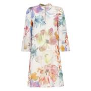 Bloemenprint Linnen Jurk 120% Lino , Multicolor , Dames