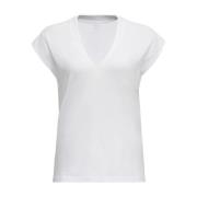 Witte V-hals Katoenen T-shirt Korte mouwen Frame , White , Dames