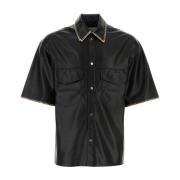 Stijlvol Zwart Leren Shirt Nanushka , Black , Heren