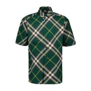 Geruite Shirt Groen Print Korte Mouw Burberry , Green , Heren