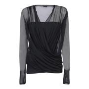 Zwart Gedrapeerd V-Hals Gebreide Top Givenchy , Black , Dames