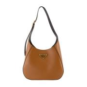 Leren Schoudertas met Metalen Details Prada , Brown , Dames