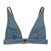 Denim V-hals Driehoek Bralette Prada , Blue , Dames