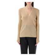 Gouden V-hals Gebreide Top Tom Ford , Beige , Dames