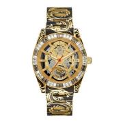 Drakenpatroon Armband Horloge Goud-Zwart Guess , Multicolor , Heren