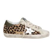 Leren Glitter Sneakers Wit Beige Golden Goose , Multicolor , Dames