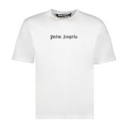 Logo Print Ronde Hals T-shirt Palm Angels , White , Heren