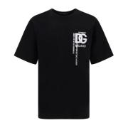 Zwarte Katoenen T-shirt met Logodetail Dolce & Gabbana , Black , Heren
