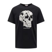 Zwart T-shirt met schedelborduursel Alexander McQueen , Black , Heren