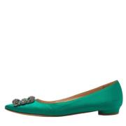 Pre-owned Satin flats Manolo Blahnik Pre-owned , Green , Dames