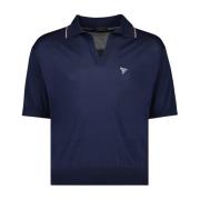 Zijden V-hals Polo Shirt Prada , Blue , Heren