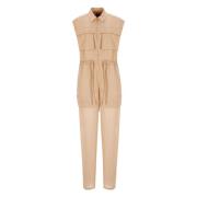 Bruine Satijnen Jumpsuit Kraag Mouwloos Zakken Pinko , Brown , Dames