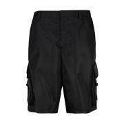 Lange Rechte Cargo Broek van Gerecycled Nylon Prada , Black , Heren