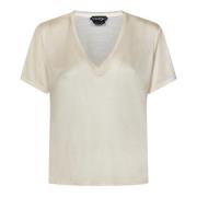 Zijden Gebreide V-hals T-shirt Beige Tom Ford , Beige , Dames