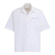poplin bowling shirt met verborgen logo Marni , White , Heren