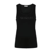 Zwarte Mouwloze Top met Geborduurd Logo Moncler , Black , Dames