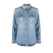 Blauwe Denim Shirt met Franjes Chloé , Blue , Dames