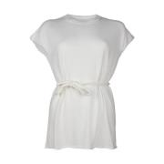 Kimono Mouwloze Katoenen Jurk met Taille Koord Alpha Studio , White , ...