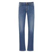 Blauwe Katoenen Jeans met Logo Patch Jacob Cohën , Blue , Heren