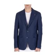 Herringbone Linen Blazer Corneliani , Blue , Heren