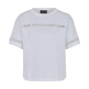 Witte Katoenen Logo Geborduurde T-shirt Emporio Armani , White , Dames