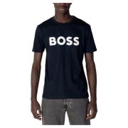 Katoenen T-shirt Lente/Zomer Collectie Boss , Blue , Heren