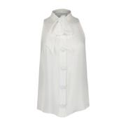 Mouwloze zijden blouse met Lavallière-kraag Moschino , White , Dames