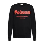 Zwarte Katoenen Logo Print Trui Alexander McQueen , Black , Heren