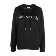 Zwarte Logo Katoenen Hoodie Sweater Moncler , Black , Dames