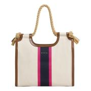 Canvas marcel tote with striped tape Marni , Beige , Dames