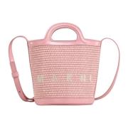 Tropicalia kleine emmer tas in roze leer en raffia-effect stof Marni ,...