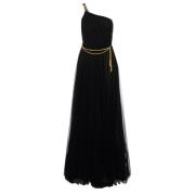 Zwarte Tule Jurk met Gouden Riem Elisabetta Franchi , Black , Dames