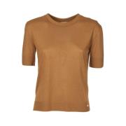 Korte Mouw T-shirts met Gouden Logo Herno , Beige , Dames