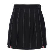 Navy Blue Wol Geplooide Rok Thom Browne , Blue , Dames