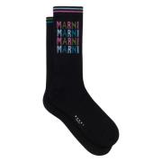 Geribbelde katoenen sokken met veelkleurige logo's Marni , Black , Her...