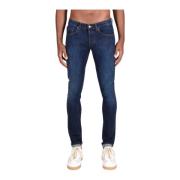 Klassieke Katoenmix Broek met Zakken Dondup , Blue , Heren