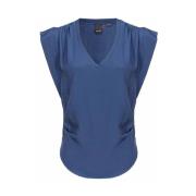 Blauwe zijden blouse met V-hals Pinko , Blue , Dames
