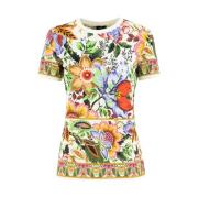 Multicolor Boeket Crewneck Katoenen T-shirt Etro , Multicolor , Dames