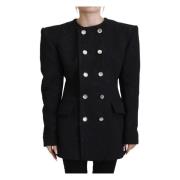 Zwarte Dubbelrij Polyester Jas Dolce & Gabbana , Black , Dames